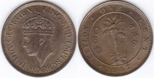 1942 Ceylon 1 Cent A000928
